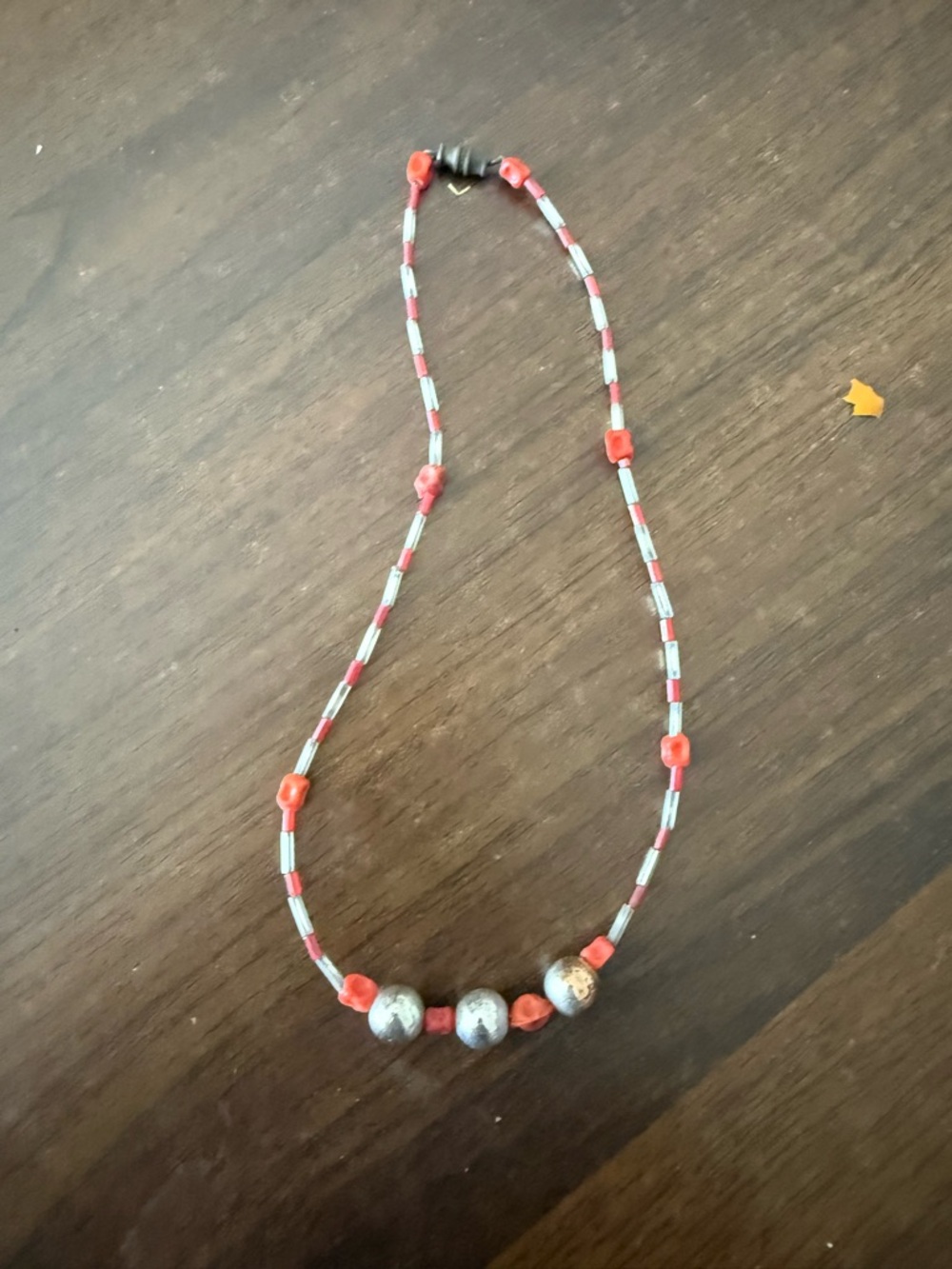 Handcrafted Red and Silver Beaded Necklace